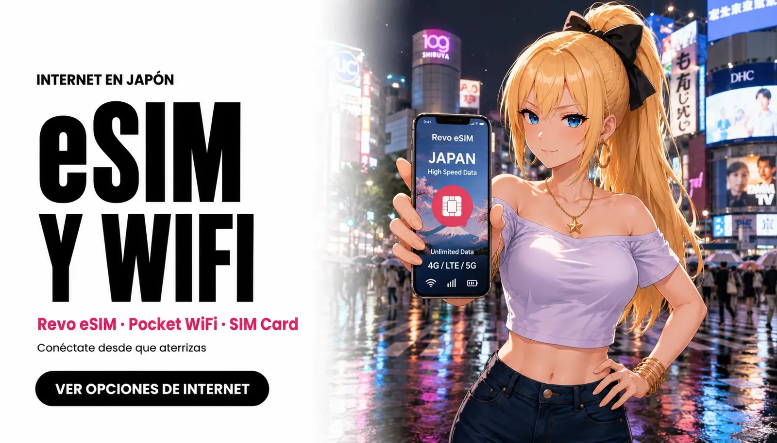 Honoka con smartphone conectado en Japón