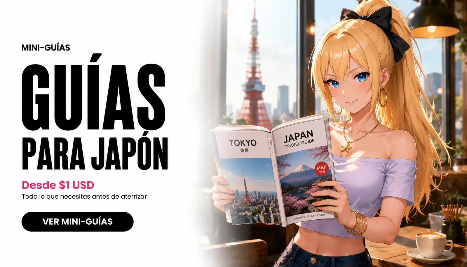 Honoka mostrando guías digitales de Japón