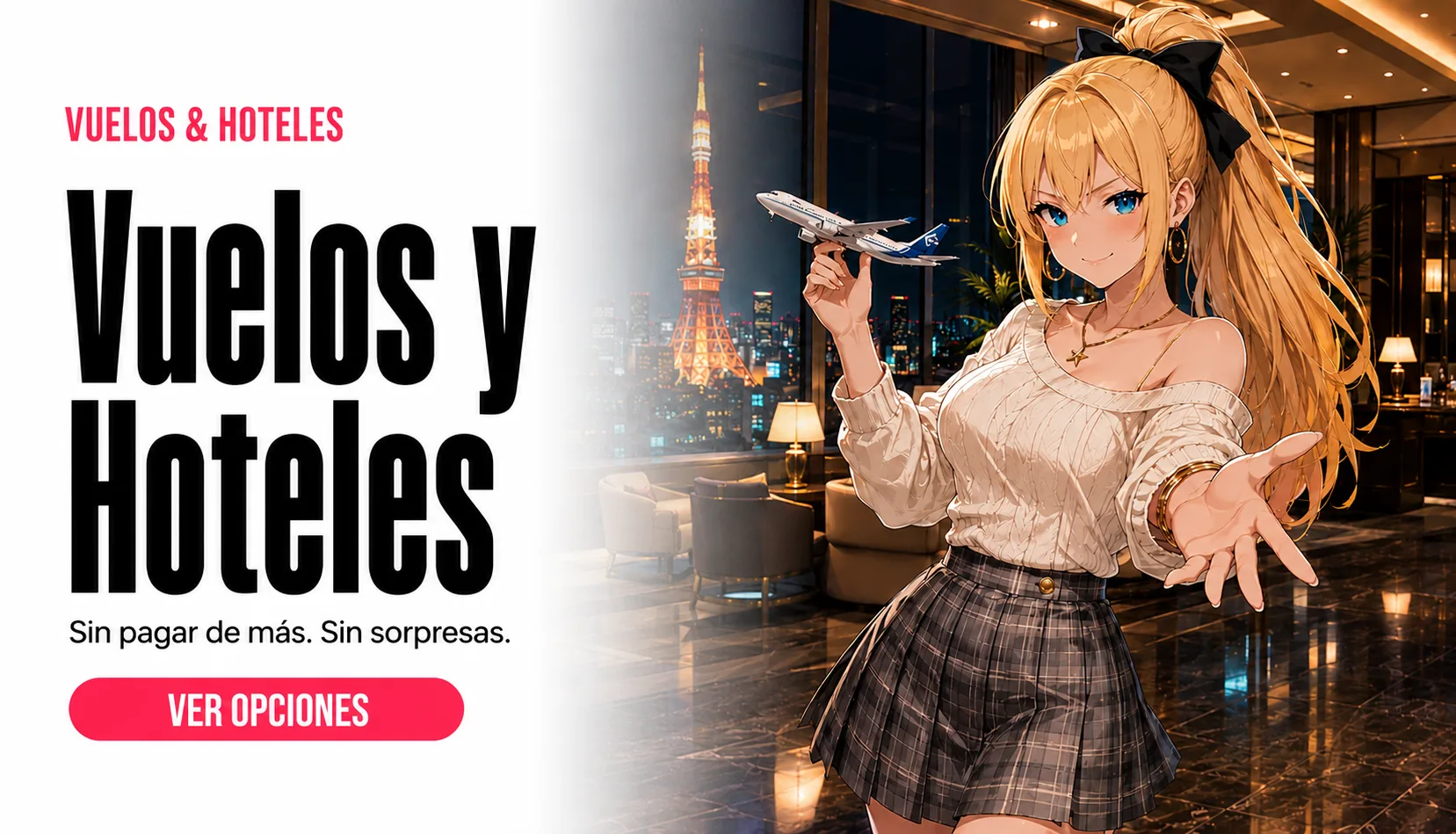 Honoka con avión y vista a Tokyo Tower — Vuelos y Hoteles