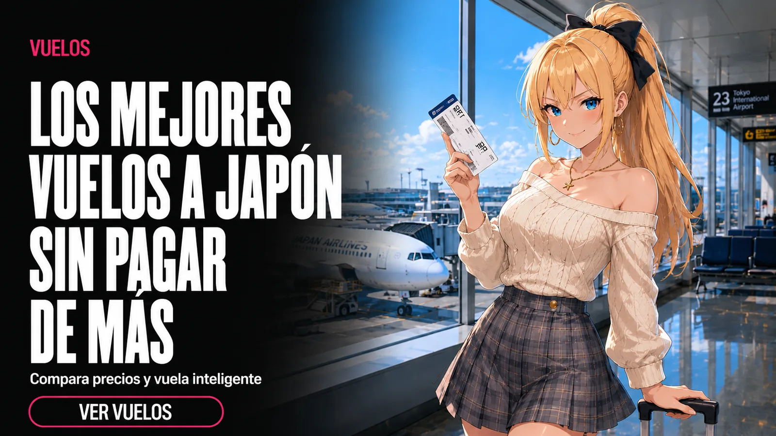 Honoka en aeropuerto con boarding pass — Vuelos a Japón