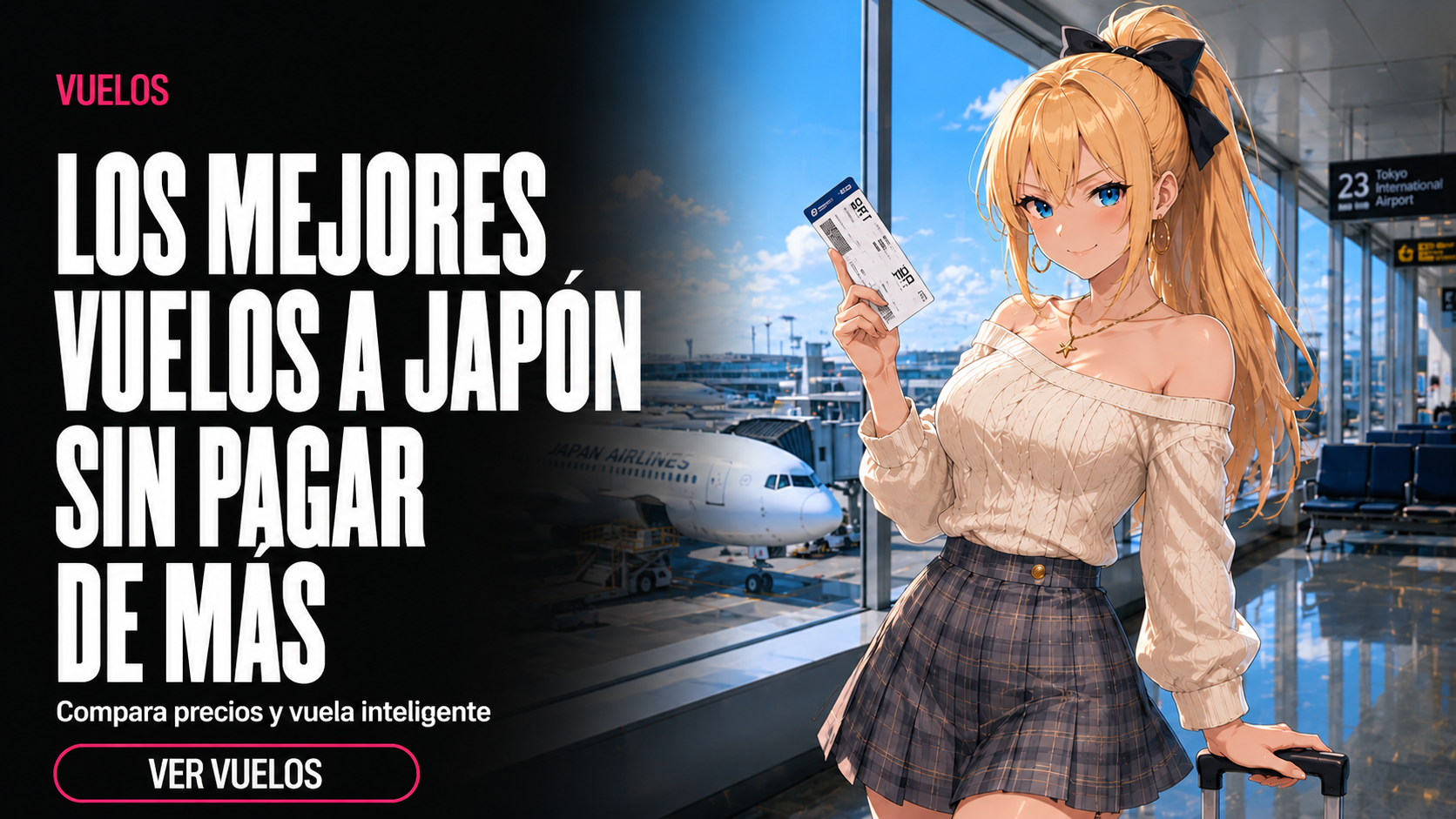Honoka en aeropuerto con boarding pass — Vuelos a Japón